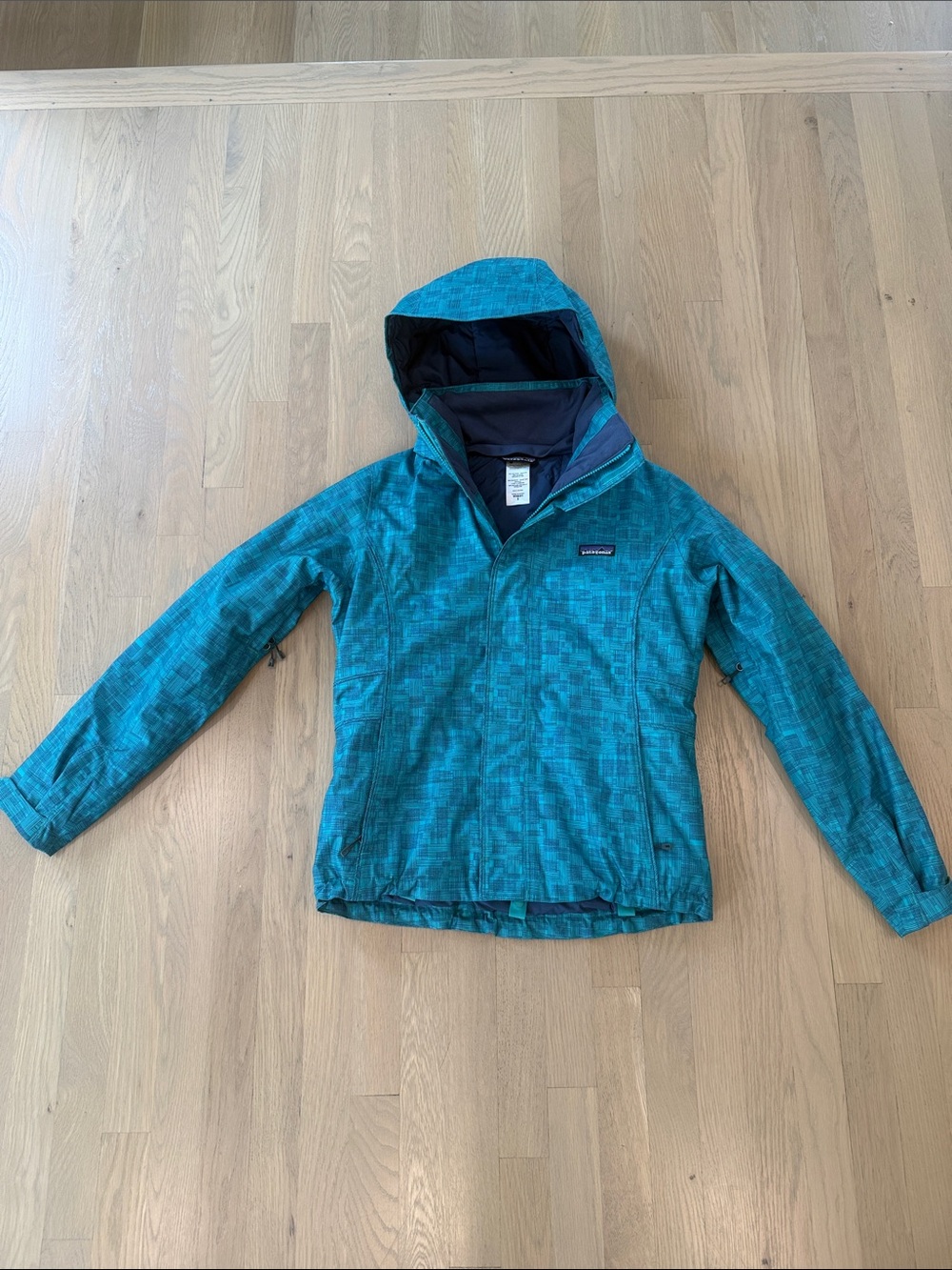 Patagonia Teal Grid Hooded Ski Jacket Small Excellent Condition